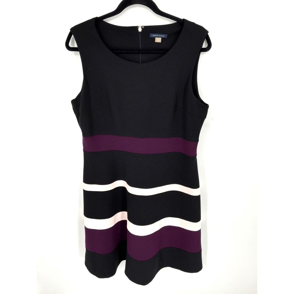 Tommy Hilfiger Colorblock Fit and Flare Dress Size 14 Black Plum - Picture 2 of 7